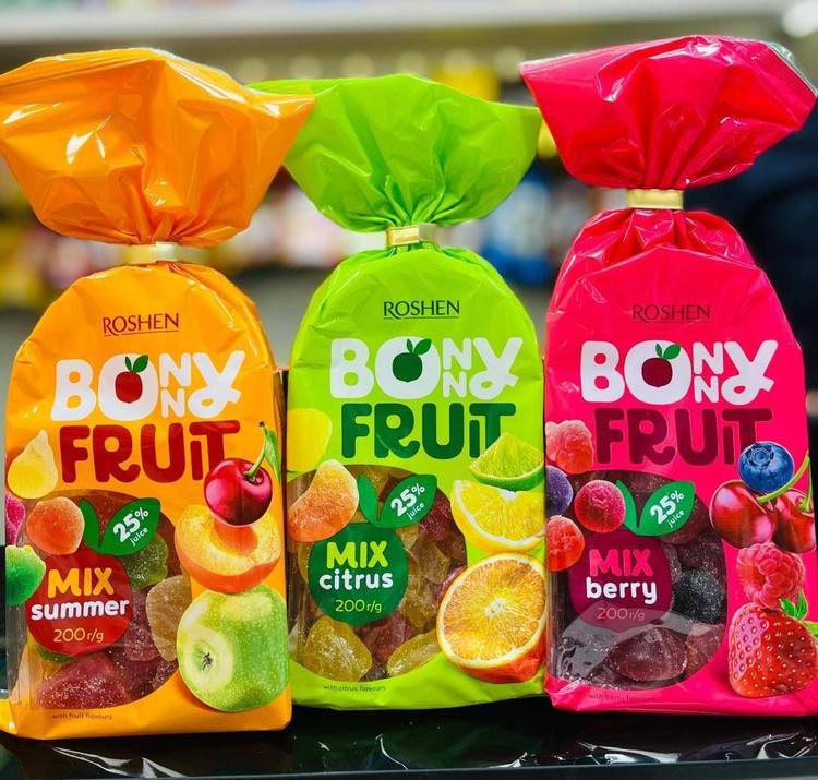 پاستیل ژله ای و شکری روشن مدل Bonny Fruit در3 طعم
