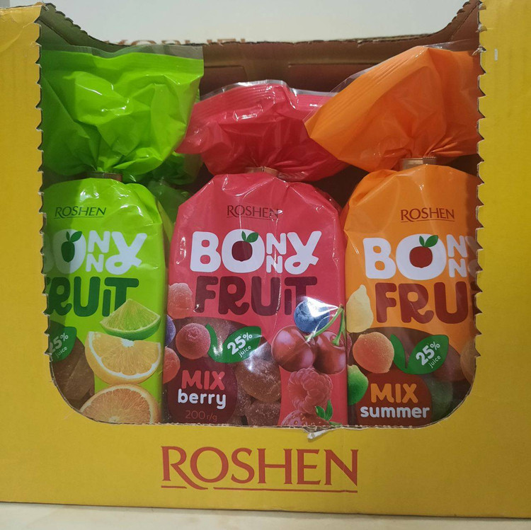 فروش عمده پاستیل ژله ای و شکری روشن مدل Bonny Fruit در3 طعم کارتن ۱۸ تایی